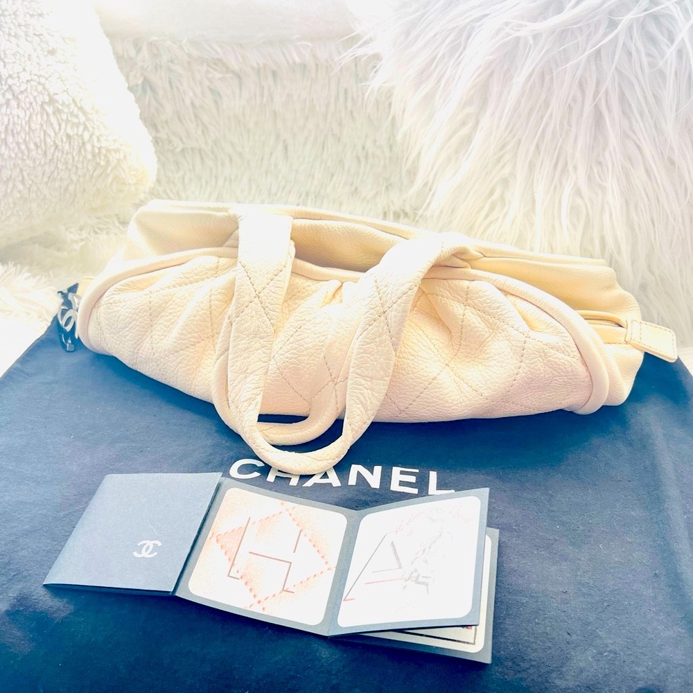 Authentic Chanel Ivory Leather Shoulder Bag
